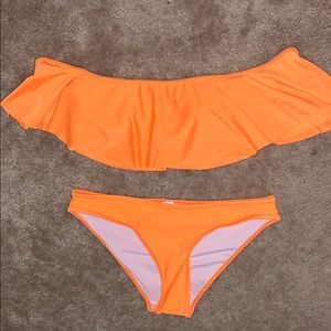 Neon Orange Off the Shoulder Bikini
